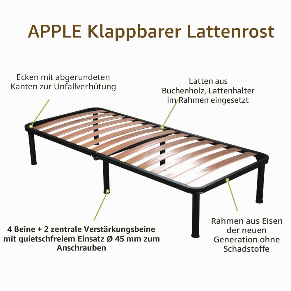 EVERGREENWEB - Orthopädischer Lattenrost 90x200 Faltbar, 35 cm Hoch, Extra Komfort Holzleisten mit 6 Abnehmbar Füße Verstärkte Rahmen aus Stahl, Klappbarer Bettgestell für alle Betten und Matratzen