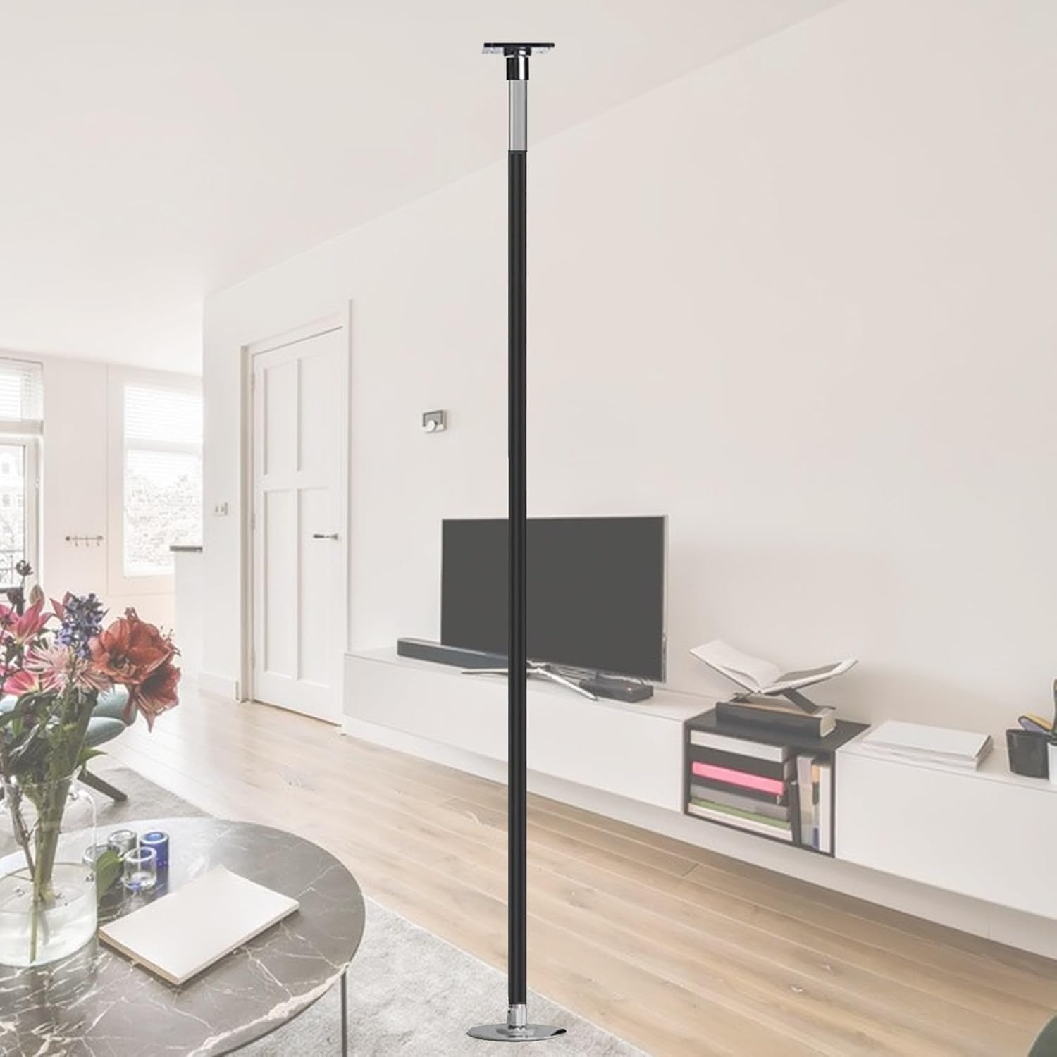 FBHappiness Dance Pole Dancing Pole Fixed Plate Spinning Dance Pole Kit, Spinning Static Dancing Pole for Home Bedroom Apartment Club Gym, Adjustable Ceiling Mount（Black-3.2M-3.4M）