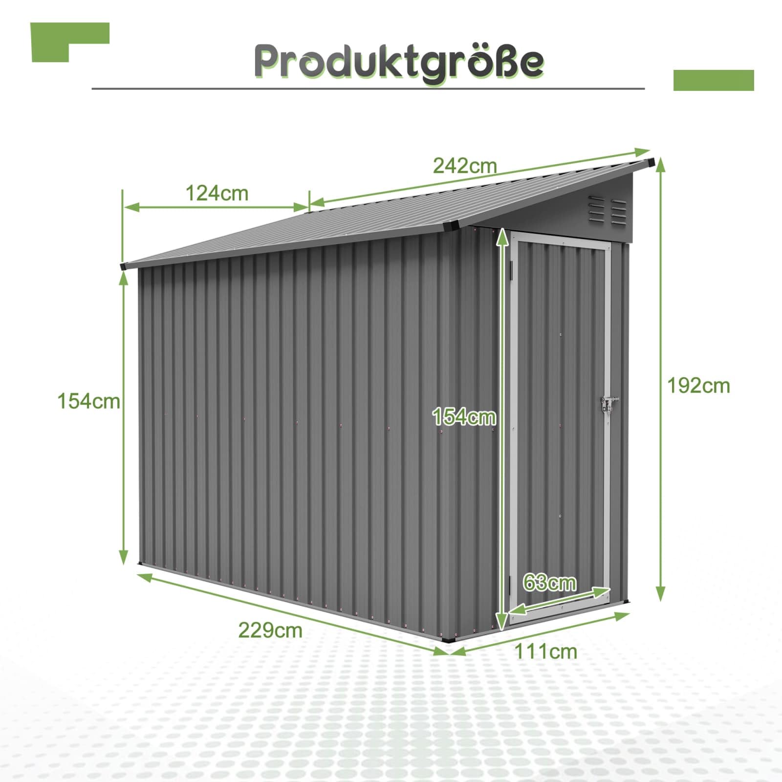 Sweiko Abri de Jardin métallique 4x8 Pieds avec Porte verrouillable, Remise Outil avec 2 aérations et Toit incliné, Cabane Rangement Exterieur pour Outils (Grey)