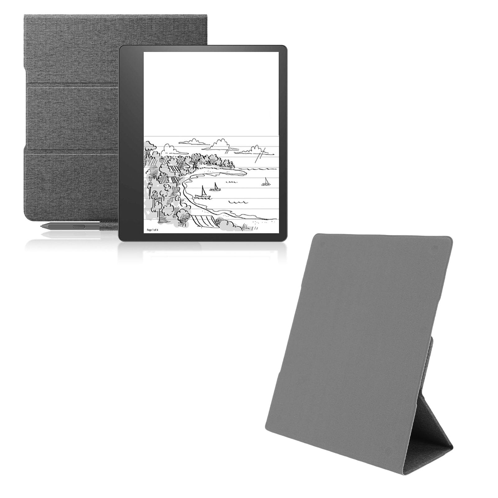 Generic Kindle Scribe Lettore di Libri Elettronici da 10,2 Pollici Custodia in Pelle con Supporto per Scrivania da Viaggio Senza Mani, Protezione con Chiusura Magnetica (GREY)