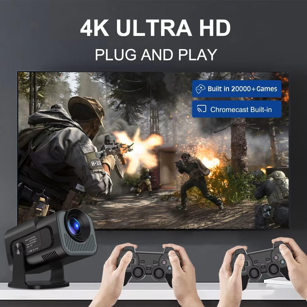 Proiettore per giochi HiFi 2IN1 Chip professionale Proiettore Android con 2 controller di gioco wireless 20000+ giochi