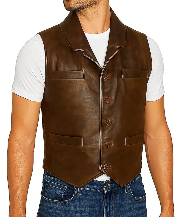 Image of Motorcycle Leather Vest For Men - Tactical Combat Military Style Sleeveless Biker Club Riding Outdoor Waistcoats