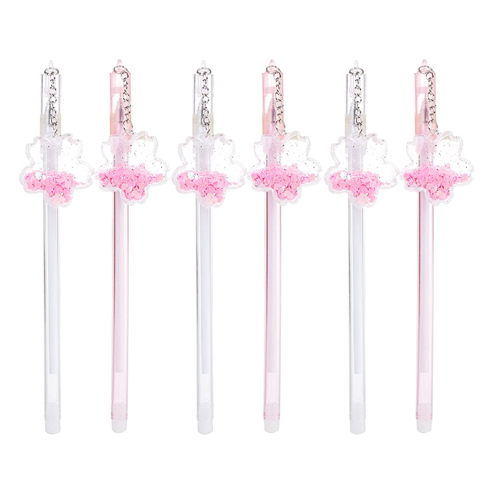 CHIPKART 6Pcs Sequin Ballpoint Pens, Pink Flower Medium Point Ink Pen, Writing Tool Office School Supply Stationery for adults Kids Girls(Pink)