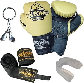 Leon Blade Training Boxing Gloves, Bandage Teeth Keychain Set Yellow