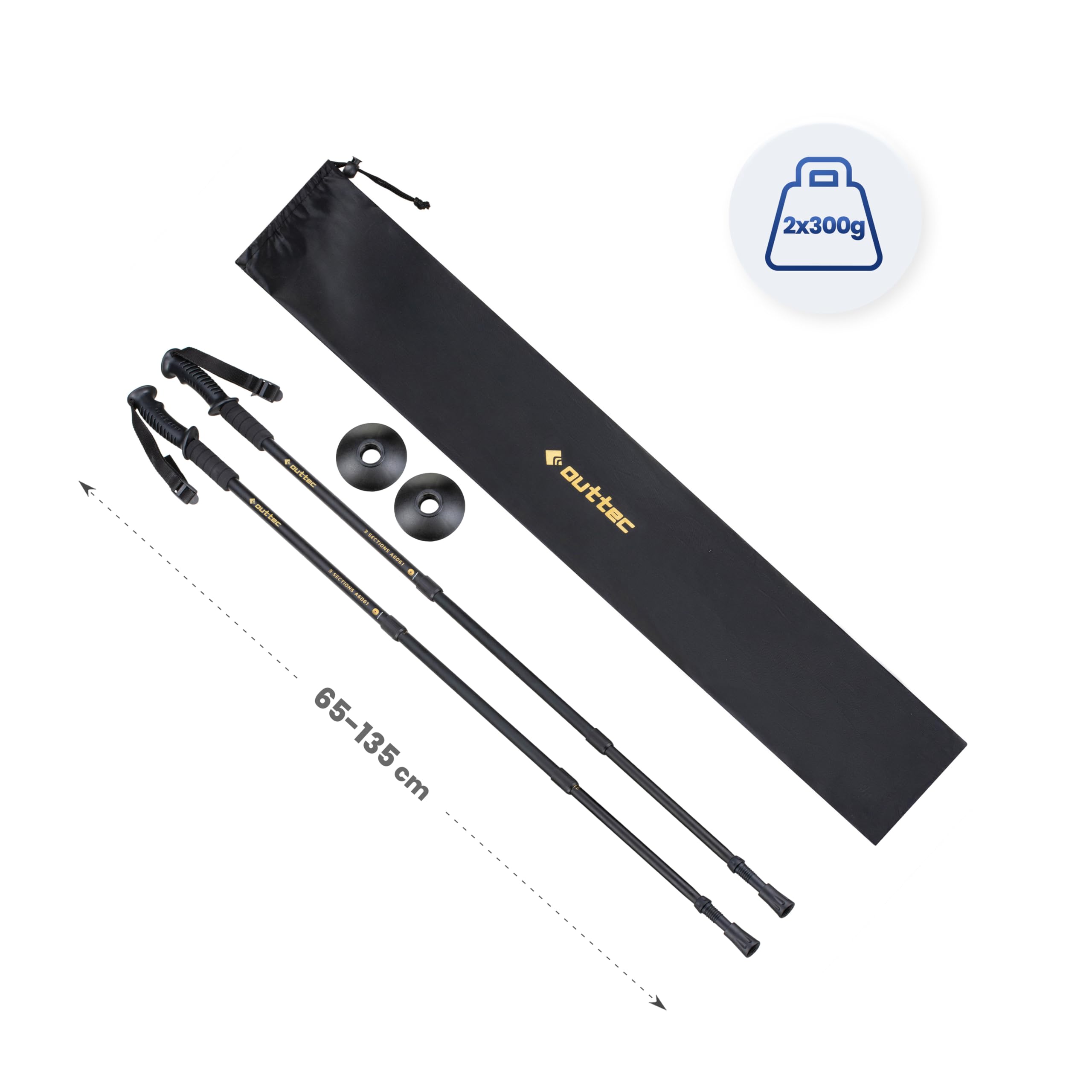 Bastoni da Trekking, Bastoni per Nordic Walking - 65-135 cm - Bastoni da Trekking Ultra-leggeri per Donne e Uomini - Per Escursionismo, Trekking - Anti-shock, Telescopici