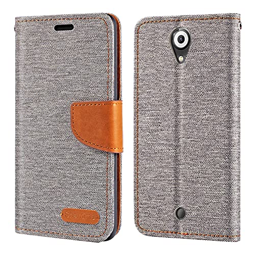 Étui Portefeuille en Tissu Oxford et Cuir PU Compatible avec Wiko U Feel, Coque Robuste avec Rabat Magnétique et Fentes Cartes (Gris)