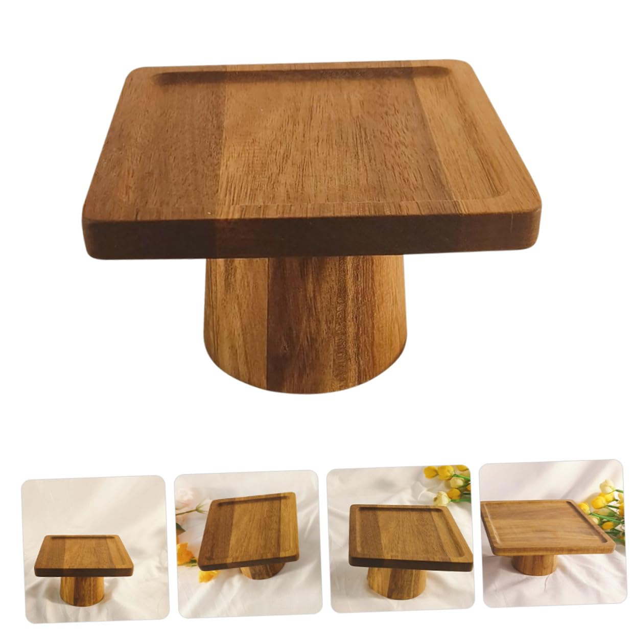 Soporte de Pastel de Madera con Pedestal para Repostería Bandeja para Servir Postres y Frutas Plato Cuadrado para Eventos y Cocina para Pastelería y Banquetes