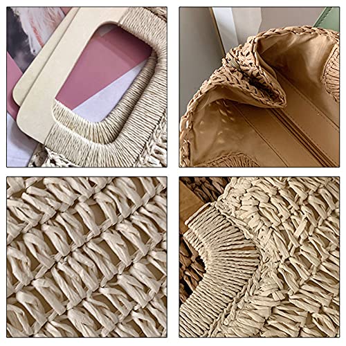 Bolso Tote de paja con asa de madera para mujer miniatura 7