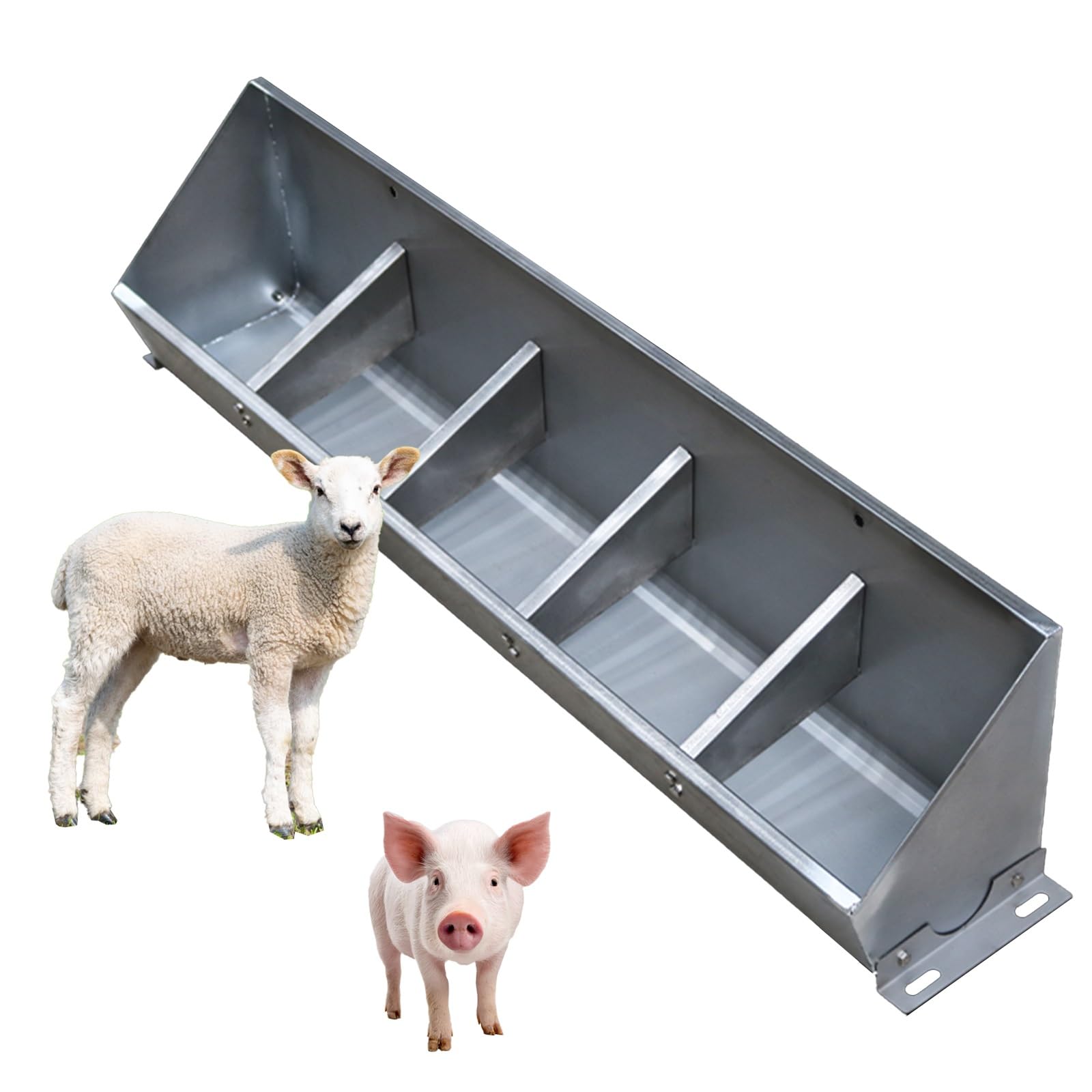 Comedero Grande 2 en 1 de Acero Inoxidable para Cabras, Cerdos y Caballos: comedero y Bebedero Duradero para Animales, Ideal para pastos, Granjas y Corrales de ovejas (100 cm/39,4 Pulgadas),