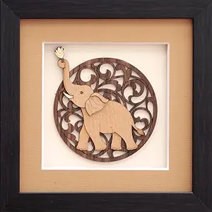 Burnt Orange Wood Veneer Up Trunk Elephant (8 inch X 8 inch) Wooden Wall Decor for Living room | Bedroom | Gifts | Wall Hangings for Decoration | Modern Decor Items | Artworks
