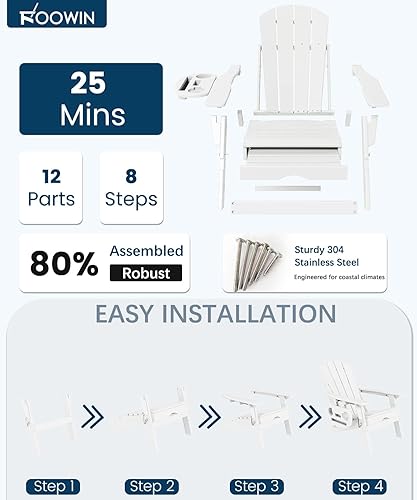 Miniatura 7 de FOOWIN Silla Adirondack plegable ajustable con otomana retráctil, silla Adirondack de polietileno de alta densidad con bandejas 4 en 1, resistente a