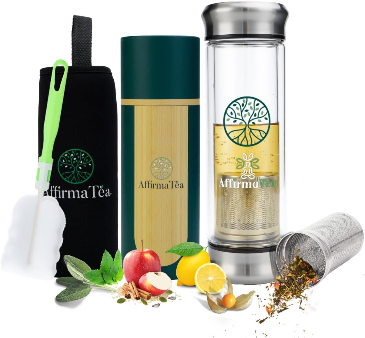 Insulated Tumbler: Double-Walled Glass 2 in 1 Tea Infuser Bottle. Portable, leak-proof, and versatile. Ideal for Loose Leaf Tea, Coffee, Smoothies. Keeps drinks Hot and Iced.13oz.
