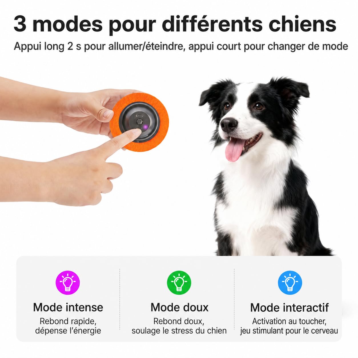 Potaroma Balle pour chien avec corde, jouet interactif activé par le mouvement, 3 modes, balle rebondissante automatique, jouets durables E-TPU pour chiens de moyenne/grande taille, rechargeable par