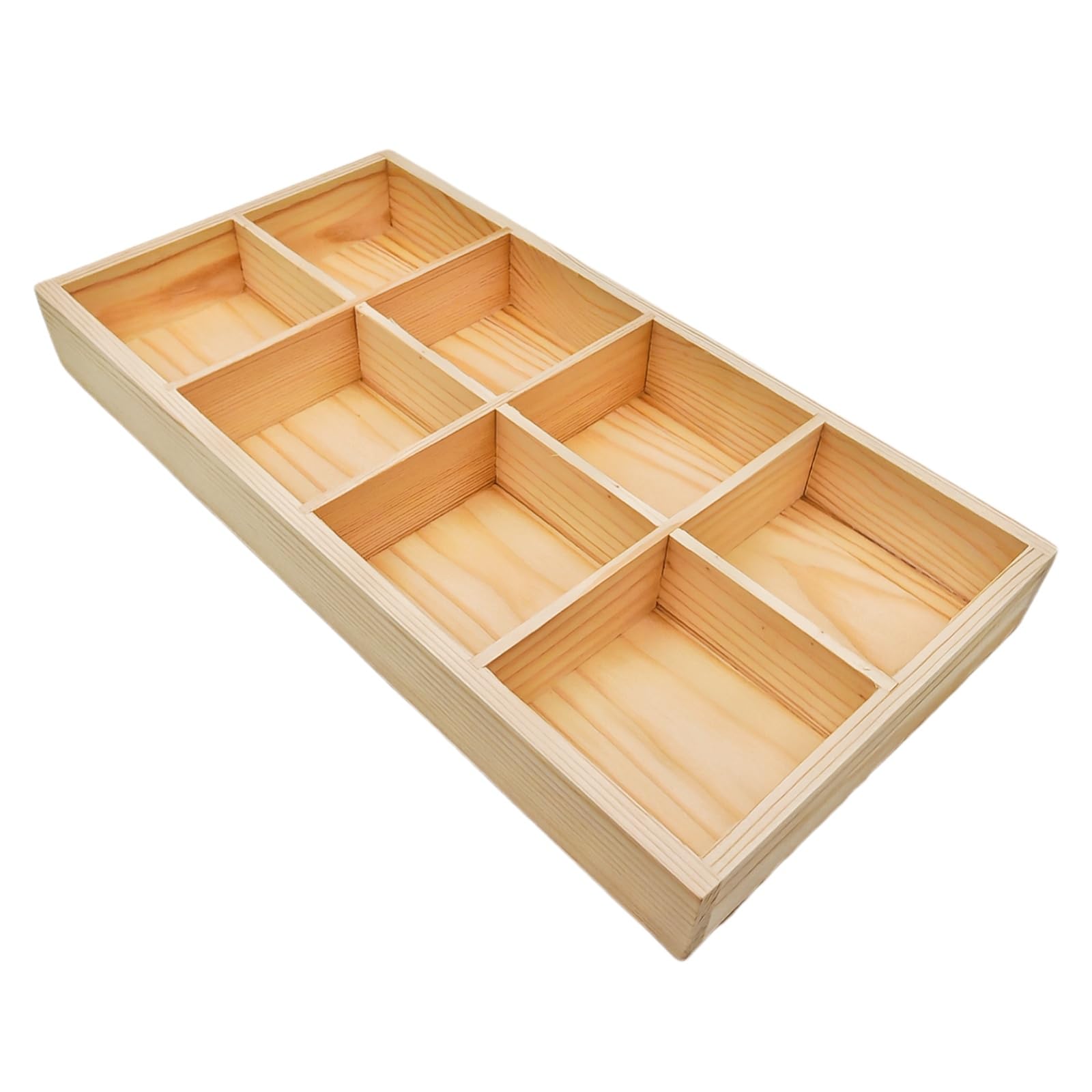 Anktily Unfinished Wooden Storage Divider Box, 8 Compartments Showcase Display Box, Socks Organizer, Underwear Storage Case, Wood Display Tray for Jewellery, Collectibles
