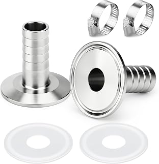 ERGAOBOY 2 Stück 1.5" Tri Clamp zu 25MM Schlauch Barb 304 Edelstahl Sanitär Schlauch Fitting Ferrule OD 50.5mm Hausbrau Anschluss