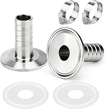 2 x 1.5 Inch Tri Clamp to 25 mm Hose Barb 304 Stainless Steel Sanitary Hose Fitting Ferrule OD 50.5 mm House Brewing Connection