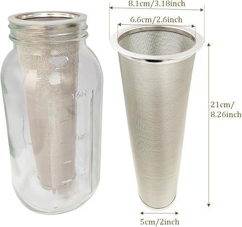 Miniatura 6 de Filtro de café frío para tarro Mason de boca ancha de 1 cuarto de galón32 oz de acero inoxidable 304 Filtro de malla de 100 micrones para cafetera