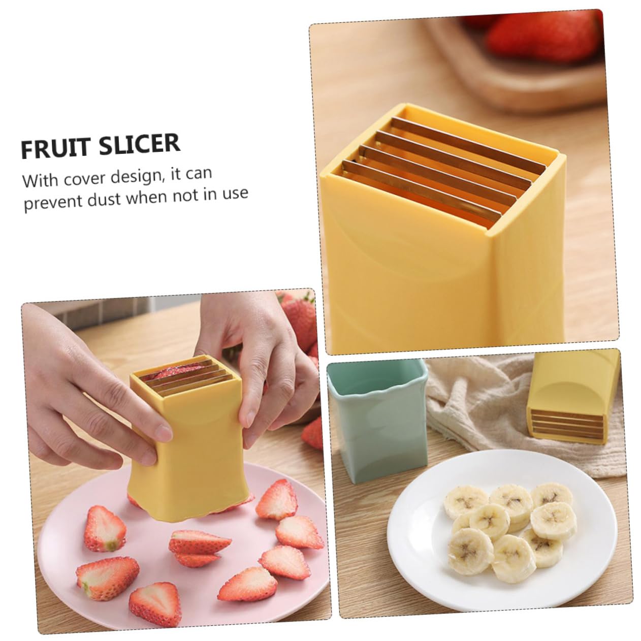 OKUMEYR 2 Pcs Stainless Steel Fruit Slicers Strawberry Huller Banana Cutter for Effortless Slicing of Soft Fruits and Vegetables Kitchen Tools for Home and Restaurants