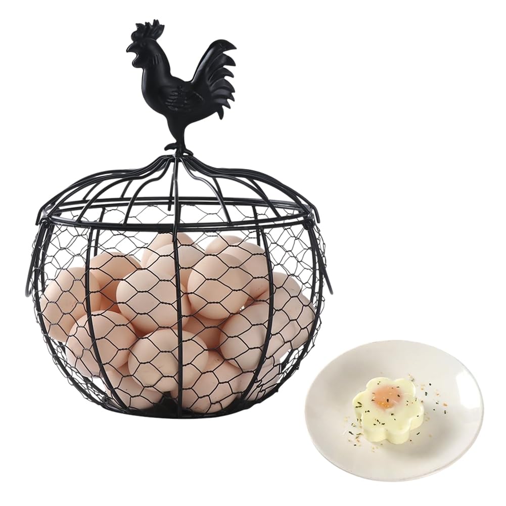 Agwuoetr Egg Holder for Countertop Metal Chicken Egg Collecting Basket with Handle Farmhouse Storage Rack