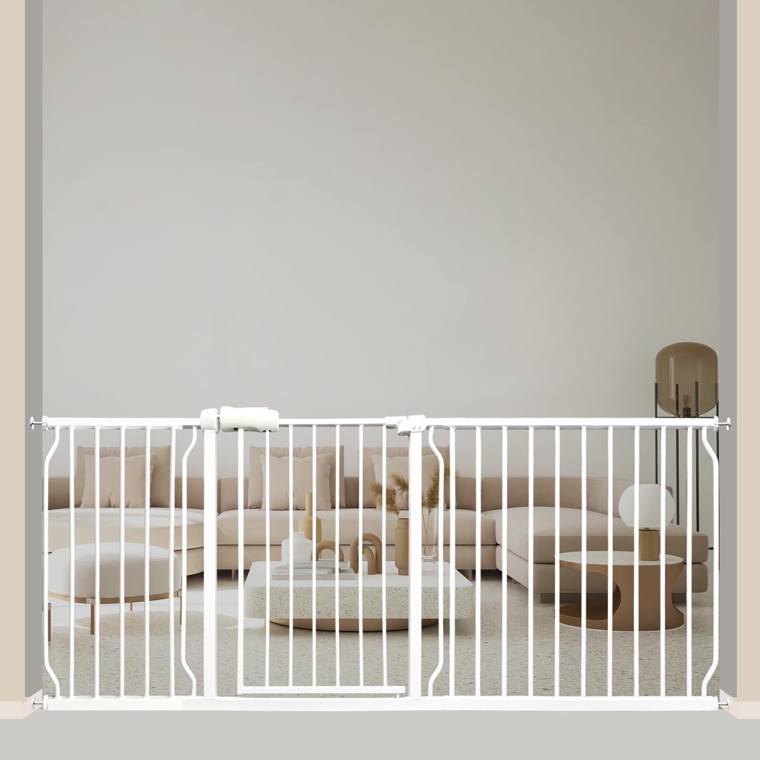 Baby Gates Extra Wide 71.5-76.4 Inch Large Baby Gates for Stairs Tension Pet Dog Gates Indoor for Doorways No Drilling Pressure Mounted Pet Gates for Kids White 71.5"-76.3"/182-194CM
