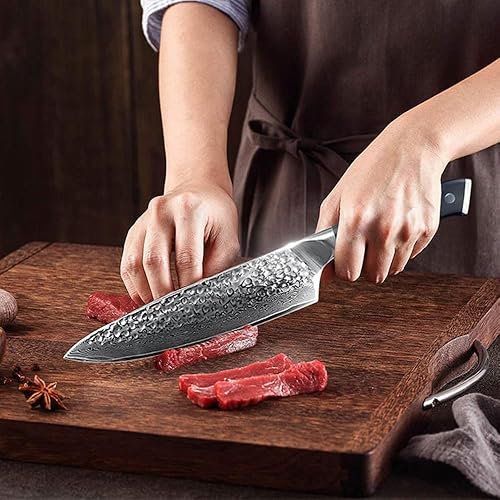 Miniatura 4 de Cuchillo de chef japonés de 8 pulgadas, cuchillo de cocina japonés Damasco VG10, mango de acero G10, cuchillo de carne profesional, cuchillo de