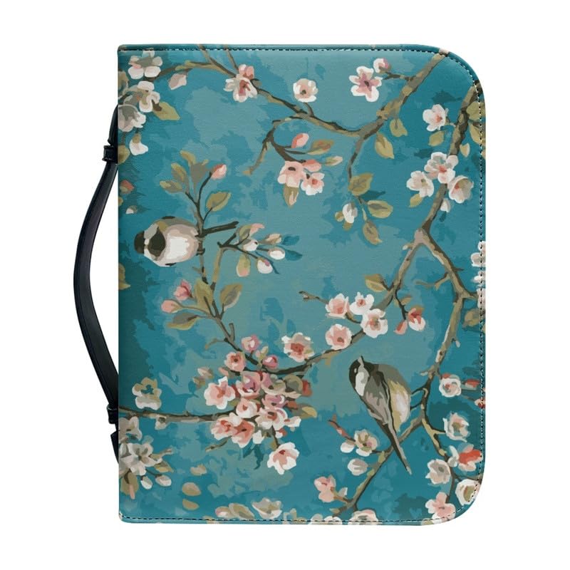 Garronmavis Almond Blossom Bird PU Leather Bible Case for Women Floral Sparrow Bag, Van Gogh Protective Bag - M