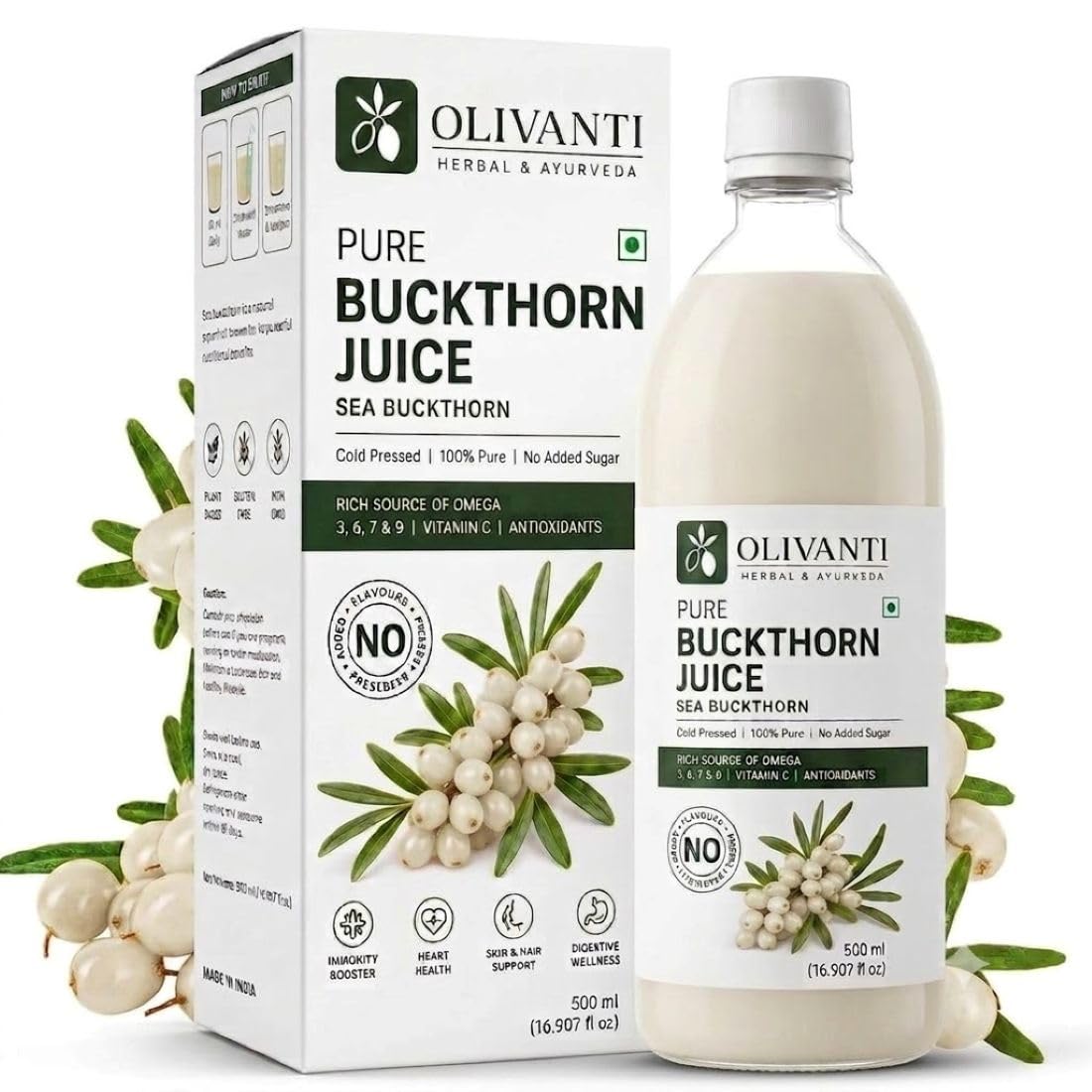 Sea Buckthorn Juice 500ml | Natural Herbal Berry Drink | Naturally Rich in Omega 3, 6, 7 & 9 | No Added Sugar | No Artificial Extracts | Daily Wellness Beverage-image-49