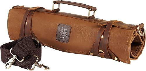 KYOKU Bolsa enrollable para cuchillos de chef, cuchillo de cocina y soporte para utensilios con 10 ranuras, 3 soportes para cubiertos para juego de