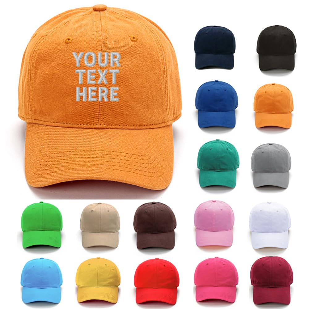 Van Der Linn Unisex Orange Personalised Embroidered Baseball Cap Hat Cotton Mens Ladies (Cotton, )