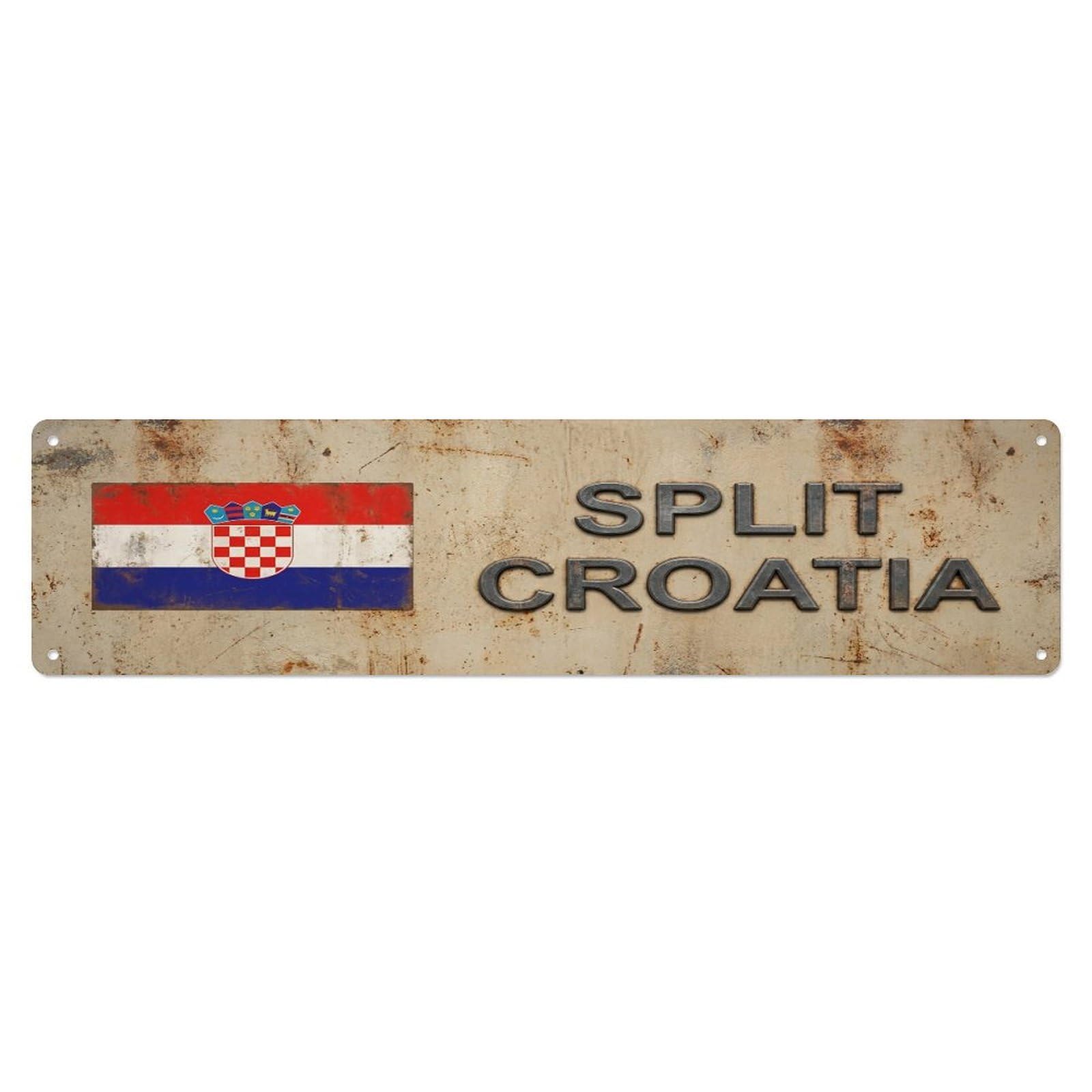 Vintage Split Croatia Flag Decor Rustic Travel Metal Tin Sign
