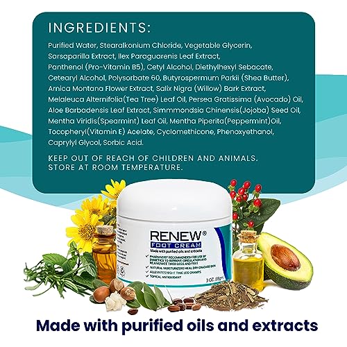 RENEW FOOT CREAM KPW Laboratories for Dry Cracked Heels - All-Natural Foot Care for Women and Men, Hydrating Foot Cream for Dry Feet to Promote Circulation 12 Ounce
