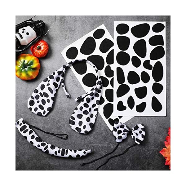 Willbond dalmatian dog ear headband, bow tie, tail set with 4 sheets adhesive felt circles felt pads for halloween diy projects costume party decorations supplies - image 4
