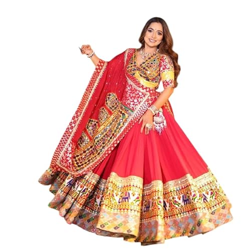 Brinkle Indian Style Lehenga Choli for Women Navratri Garba Wear Dress Fully Stitched. (A, 32)