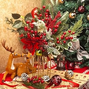 8pack artificial christmas picks assorted red berry picks stems faux pine picks spray with pinecones apples holly leaves for stunning holiday decor wreath creations  urban country home decor