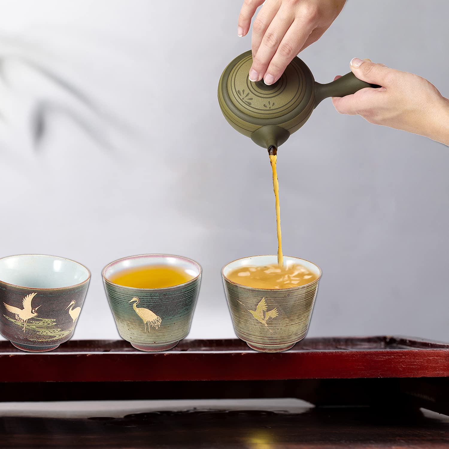Tissting 4 Piezas Tazas de Té de Cerámica, Set de Kungfu Drinkware, Tazas de Caja de Regalo, Ideal para Sake, Regalos de Té, Accesorios de Cerámica de Alta Calidad(#2)