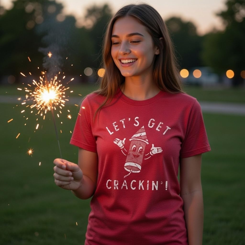 Womens Lets Get Crackin T Shirt Funny Fourth of July Firecracker Tee for Ladies