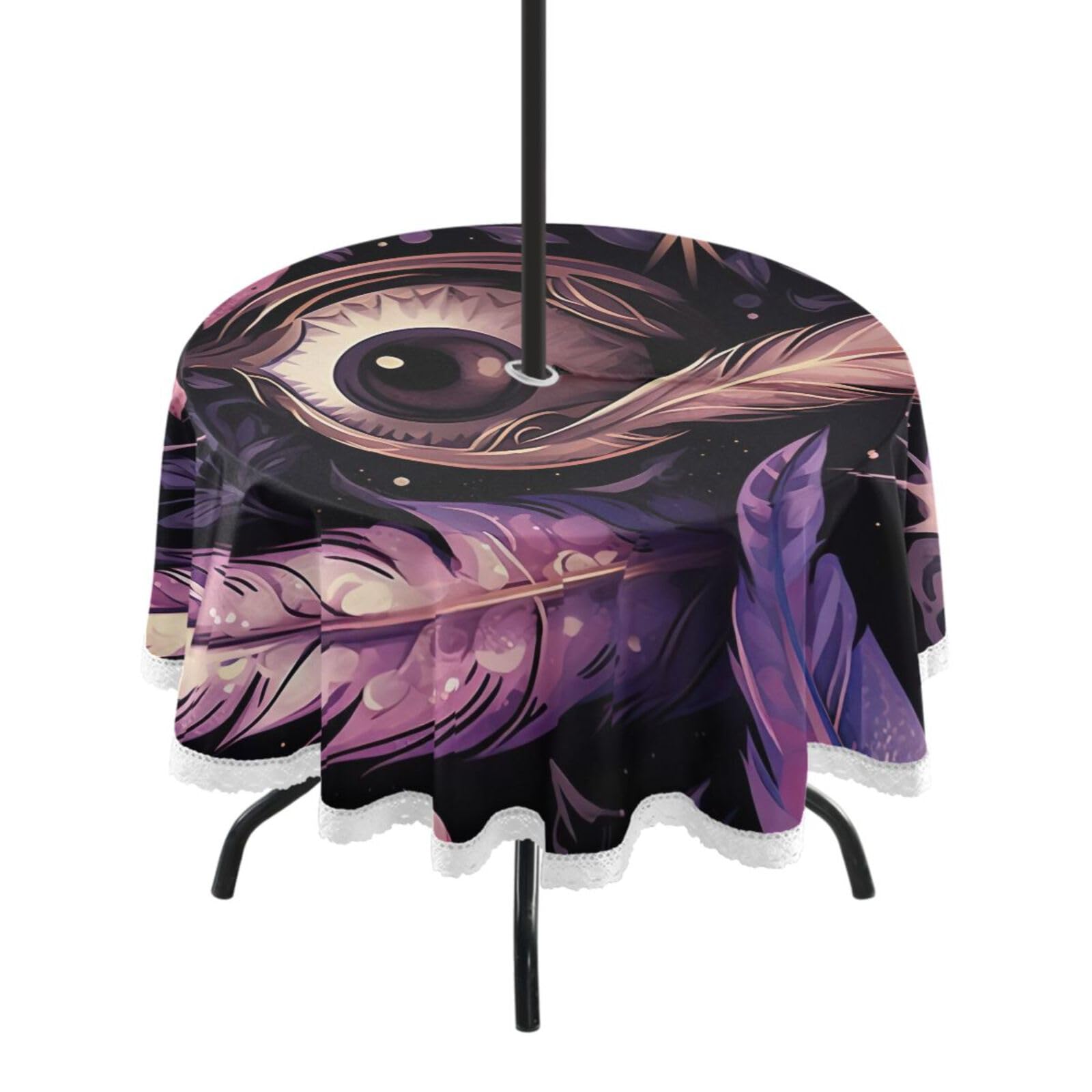 Wajiw 60 Inch Indoor Outdoor Round Tablecloth with Umbrella Hole and Zipper Waterproof Patio Table Cover for Camping Dining Room Party Outdoor Picnic,Eyes Floral