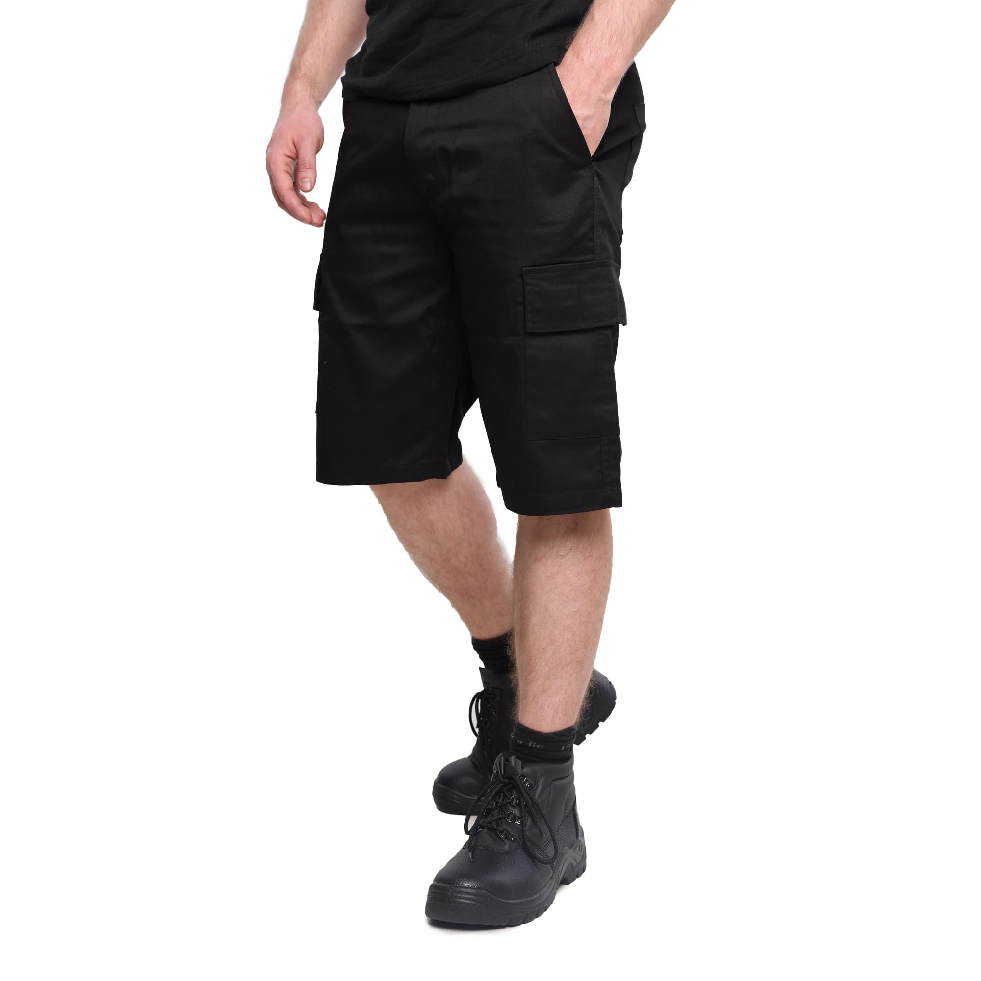 Ranger Workwear Cargo Work Shorts, Tactical Combat Style Mens Work Shorts for Tradesmen. Built for Builders & Plumbers, Versatile Black & Navy Shorts. (Black, 38)