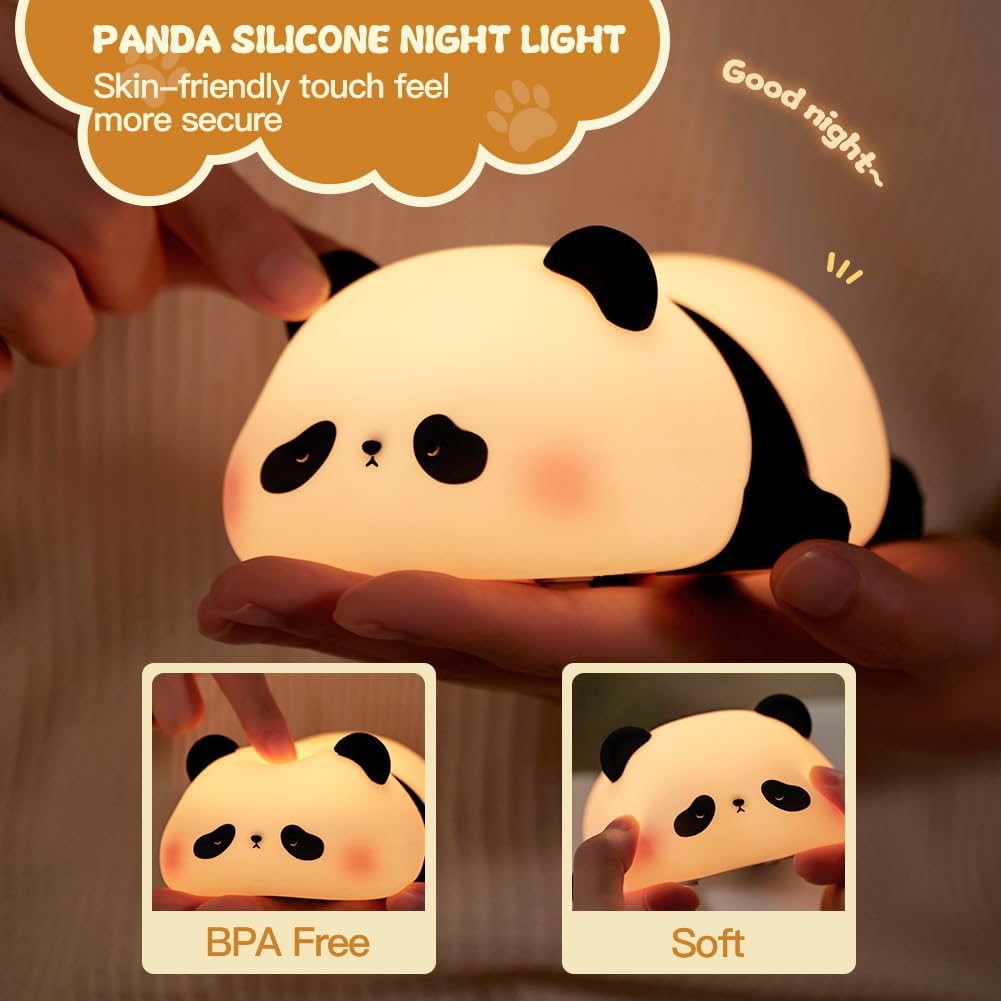 URAQT Panda Night Light for Kids Rechargeable Cute Animal Squishy Silicone Touch Lamp - Image 4