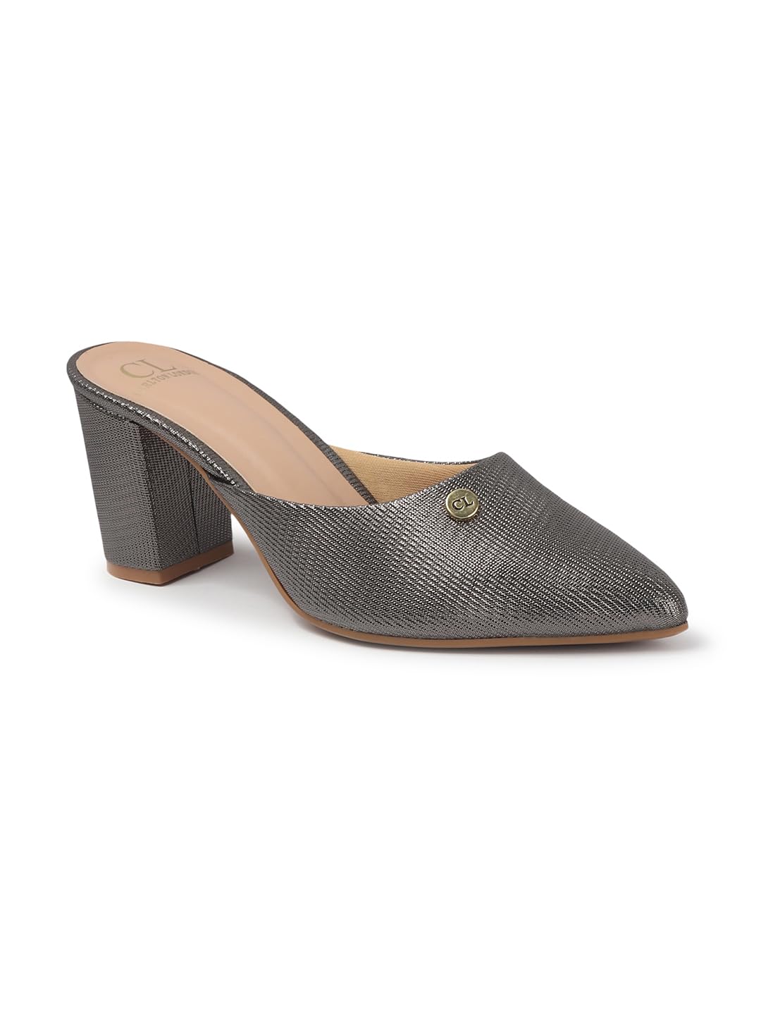 Women's Pointed Toe Textured Elegant Block Heel Mules-image-37