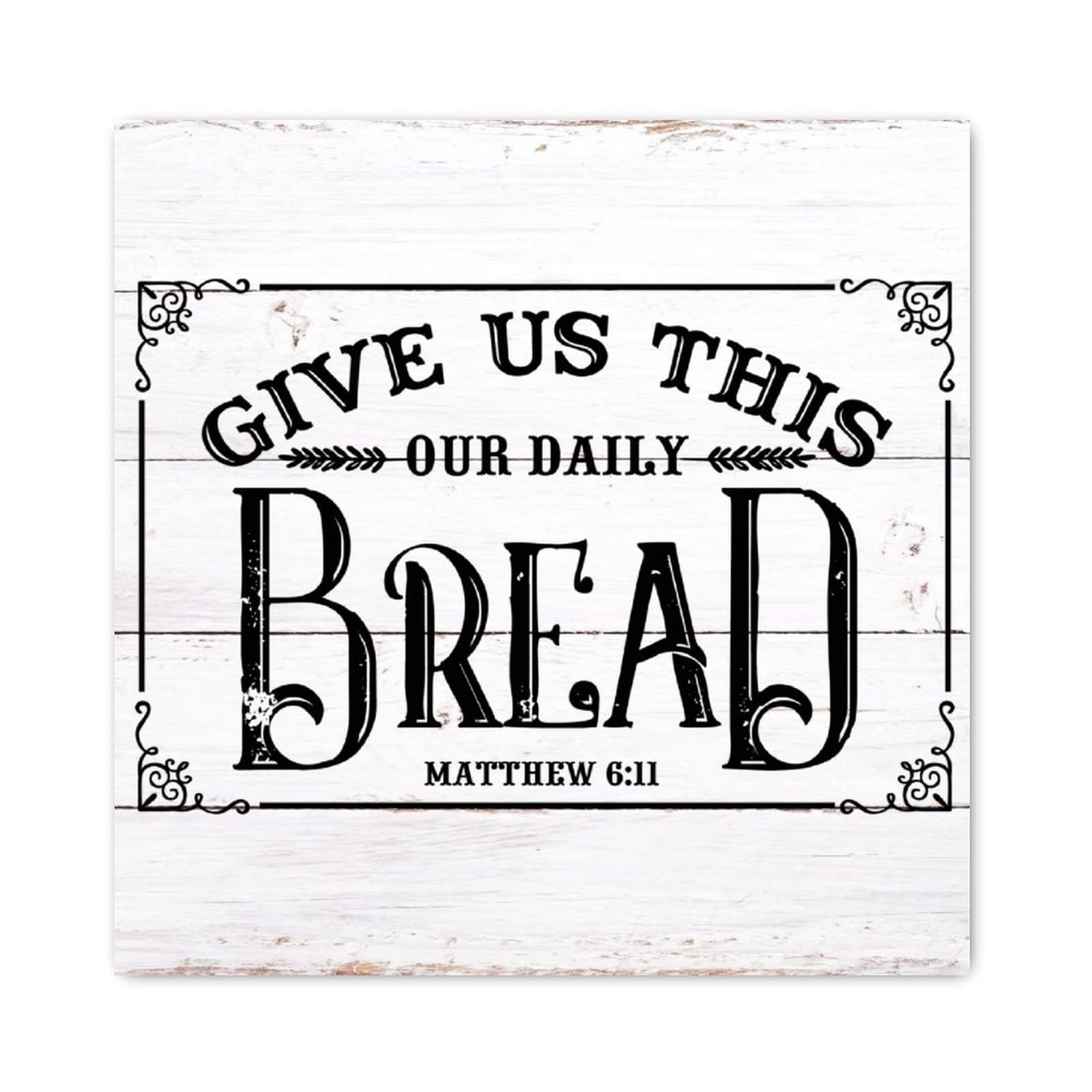 Letrero de madera con frase Matthew 6 11 decoracion rústica para cocina