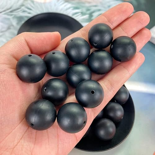 Miniatura 4 de Cuentas de silicona, 30 cuentas redondas de silicona de 0.748 in para hacer llaveros, pulseras, collares, aretes, joyas, manualidades (negro)