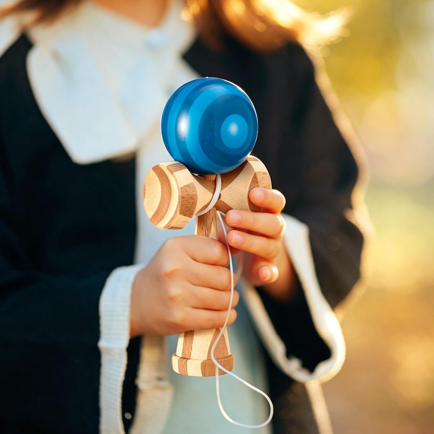 2 Pack Kendama Toy Full Size Solid Wood Ball and Cup Coordination Game Pre-Strung Wooden for 14+ and Adults, Hand-Eye Skill Development(Red,Blue)