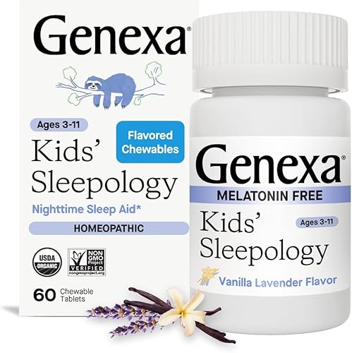 Genexa Sleepology para niños – 60 tabletas | Certificado orgánico y sin OMG, sin melatonina, formulado por médicos, homeopático | Ayuda para dormir