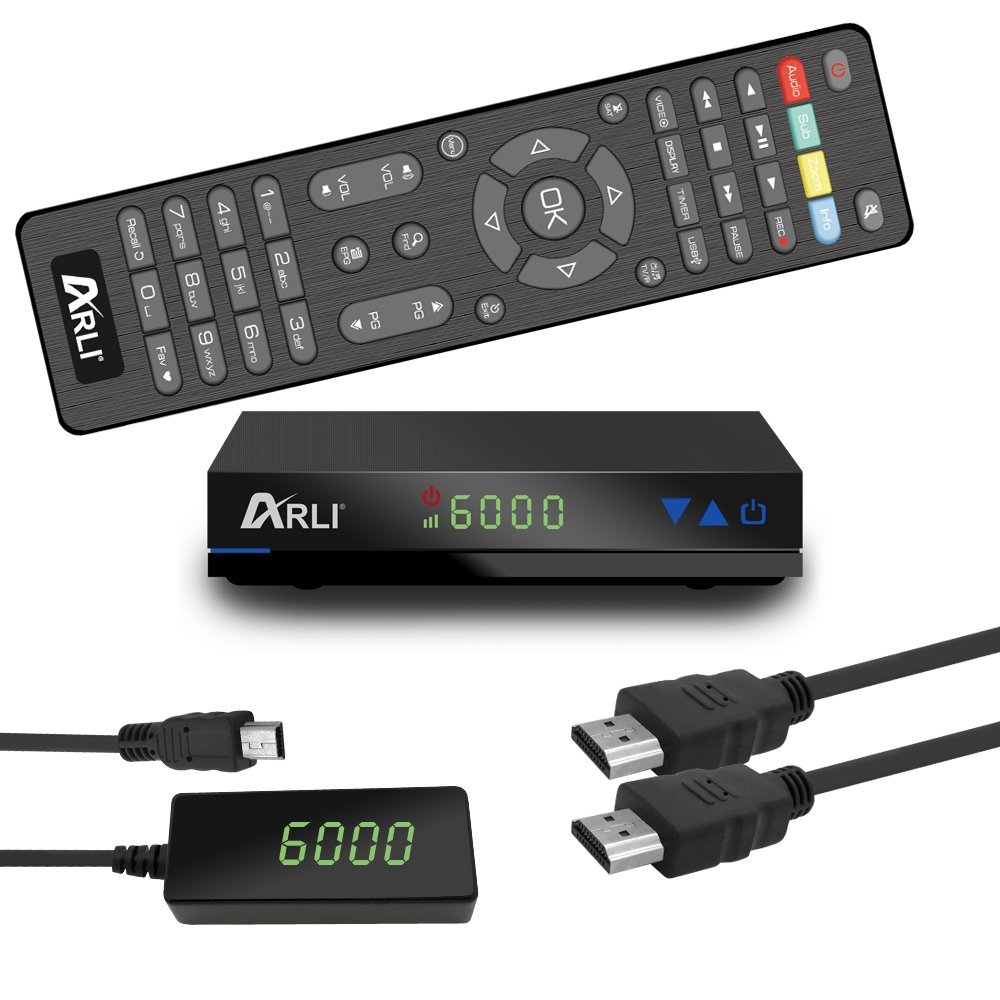 ARLI Digital Sat Anlage 60 cm Spiegel inkl. AH1 HD Receiver + Single LNB + 10 m Koax Kabel + 2 F-Stecker vergoldet Camping Antenne