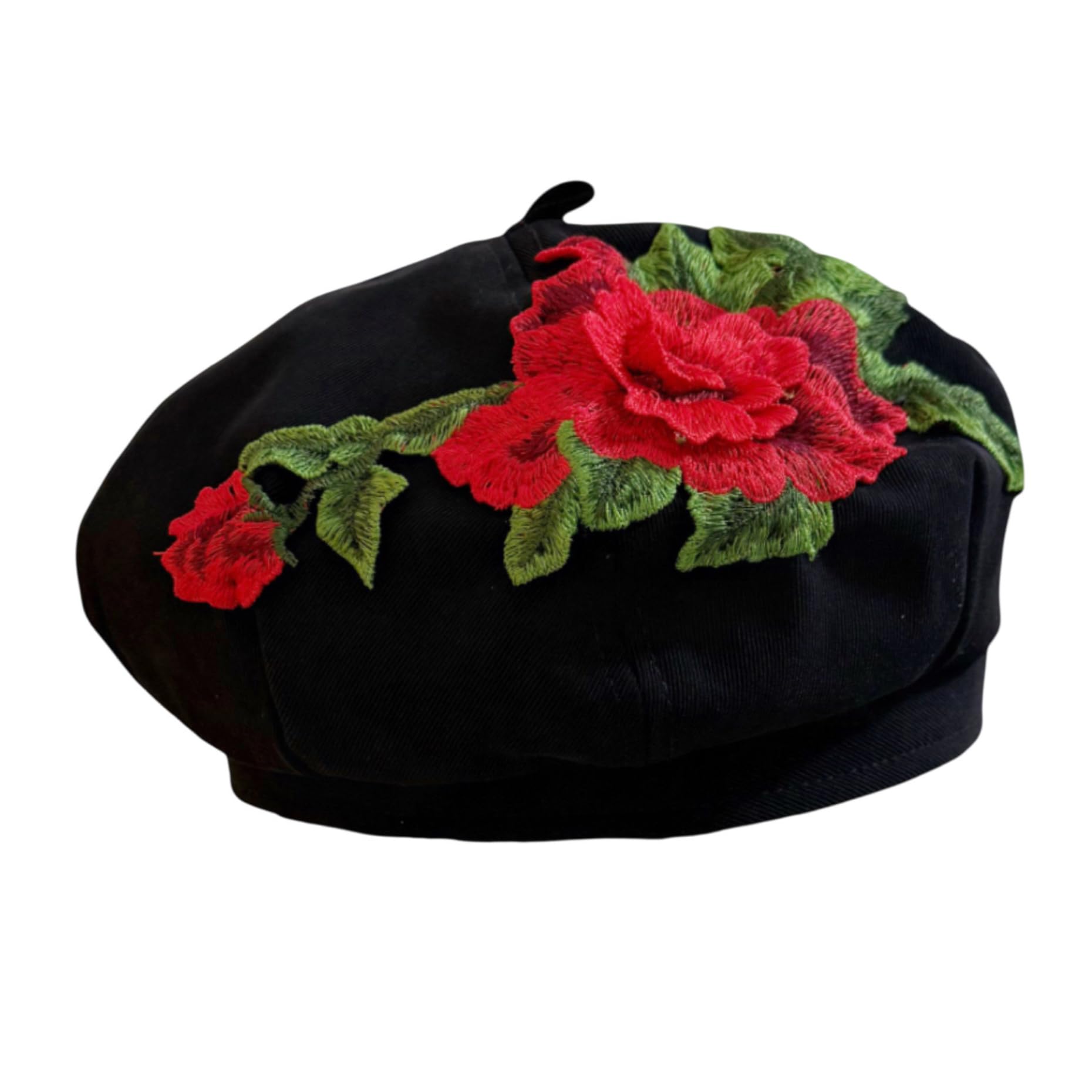 Women 3D Flower Embroidery Beret Hat French Style Floral Beret Cap for Women Unique Design Fashion Headwear Red