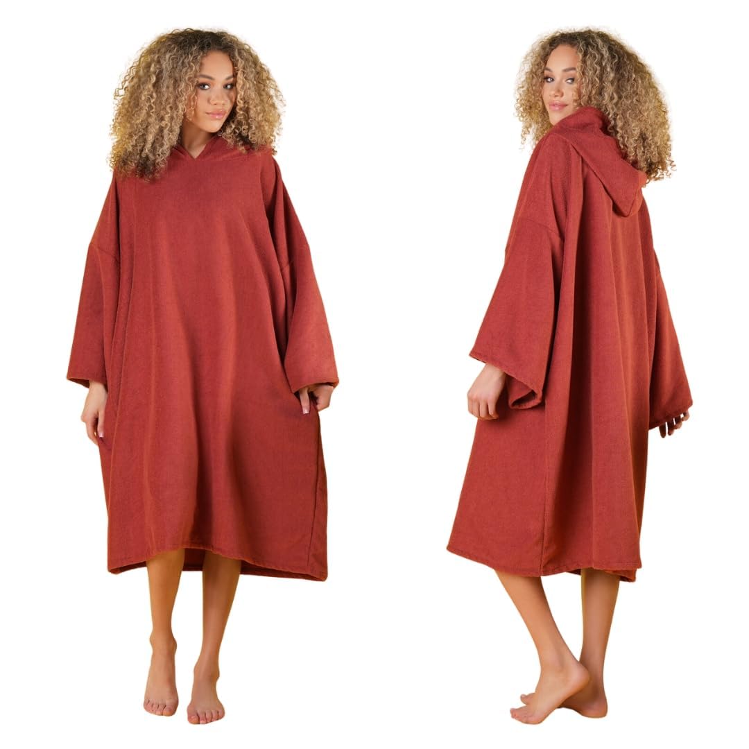 Brentfords Handtuch Poncho Erwachsene Kapuze Groß Bad Schwimmen Surf Strand Absorbent Microfiber Changing for Men Jungen Quick Dry (Rot)