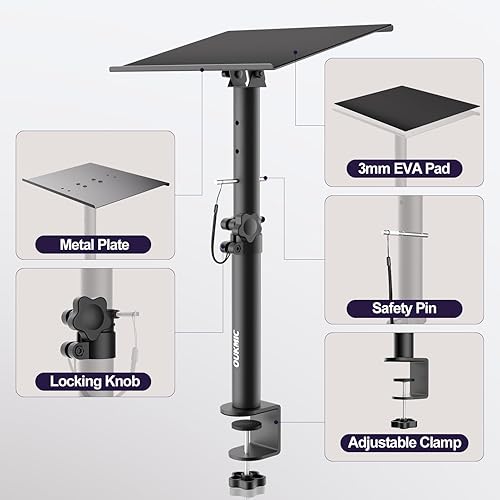 Miniatura 4 de Soporte de monitor de estudio con abrazadera para altavoces, soporte de altavoz de escritorio, resistente, inclinación elevadora, altura ajustable,