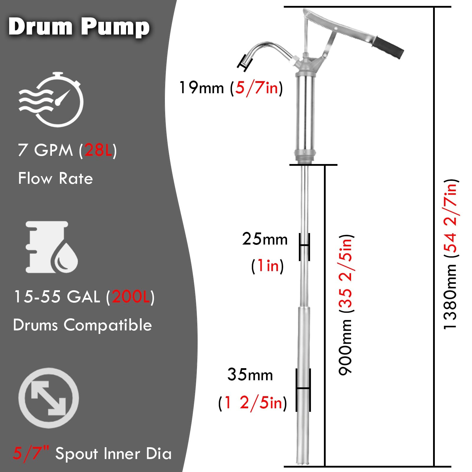 AMUFJJ Pompa Manuale travaso liquidi Pompa Manuale per Fusti con Asta Estensibile, Pompa Manuale per Olio per Impieghi Gravosi per Fusti E Barili da 25L A 200L, Ideale per Il Trasferimento di Olio