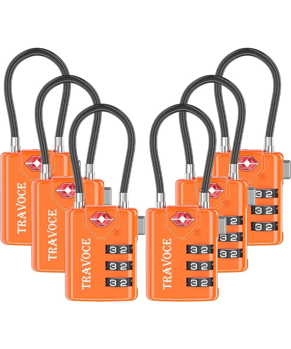 TSA Approved Luggage Locks, Travel Locks Which Also Work Great as Gym Locks, Toolbox Lock, Backpack and More, Orange 6 Pack